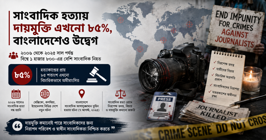 সাংবাদিক হত্যায় দায়মুক্তি এখনো ৮৫%, বাংলাদেশেও উদ্বেগ