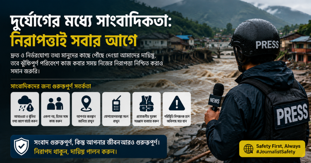 দুর্যোগপূর্ণ এলাকায় সংবাদ সংগ্রহের সময় সাংবাদিকদের নিরাপত্তার গুরুত্ব